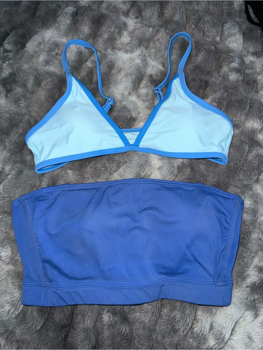 Two-Piece Blue Bikini Tops - Light Blue Triangle Top & Royal Blue Bandeau